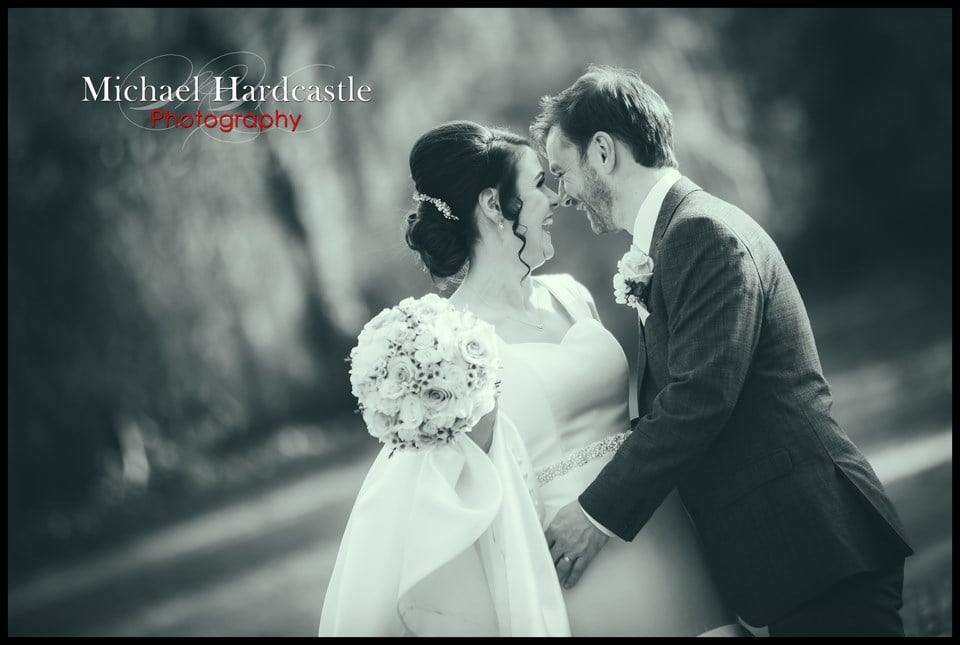 Bride and groom laughing