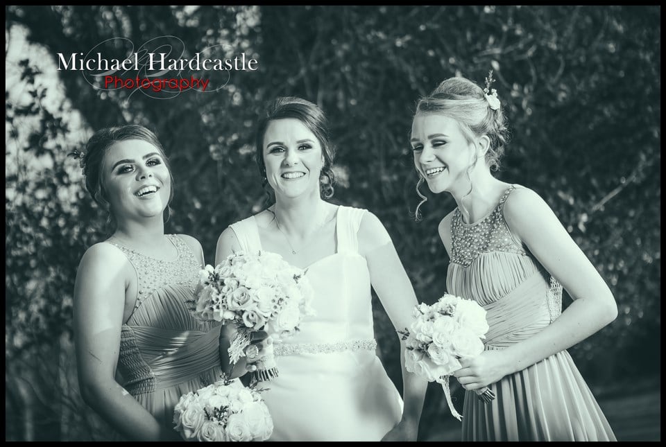 Bride and bridesmaids with bouquets